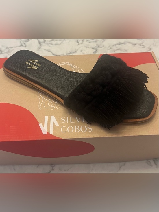 Silvia Cobos Shoes - Silvia Cobos Black Fringe Slide Sandal